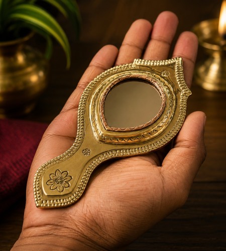 Handcrafted Kerala Traditional Metal Mirror - Mirror Size 5.2cm