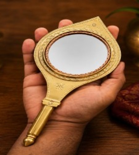 Aranmula Vaalkannadi – Authentic Handmade Metal Mirror (8.7cmMirror Dia)